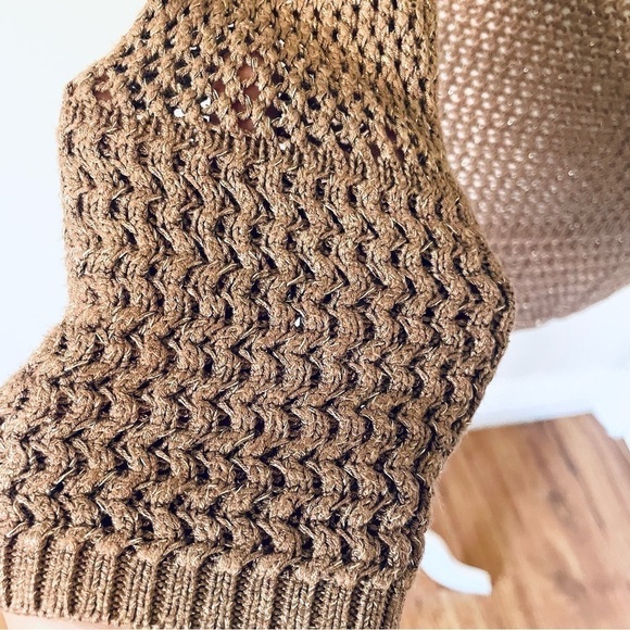✨ MANGO Cable‑Knit Sweater (Size S) Chic camel color with gold‑metallic mesh - Picture 9 of 11